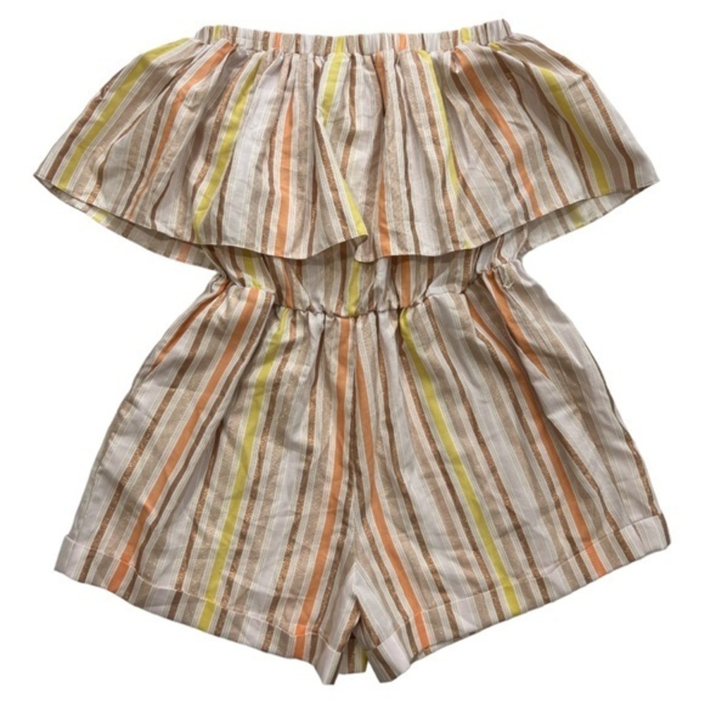 LEMLEM STRIPED YELLOW BROWN STRAPLESS COTTON ROMPER SZ XS